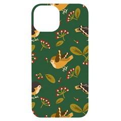 Cute-seamless-pattern-bird-with-berries-leaves Iphone 14 Black Uv Print Case