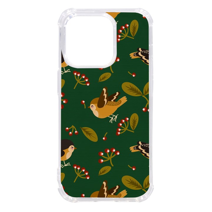 Cute-seamless-pattern-bird-with-berries-leaves iPhone 14 Pro TPU UV Print Case