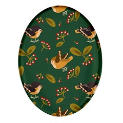 Cute-seamless-pattern-bird-with-berries-leaves Oval Glass Fridge Magnet (4 Pack)