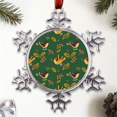 Cute-seamless-pattern-bird-with-berries-leaves Metal Large Snowflake Ornament by uniart180623