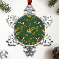 Cute-seamless-pattern-bird-with-berries-leaves Metal Small Snowflake Ornament by uniart180623