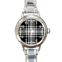 Pixel-background-design-modern-seamless-pattern-plaid-square-texture-fabric-tartan-scottish-textile- Round Italian Charm Watch