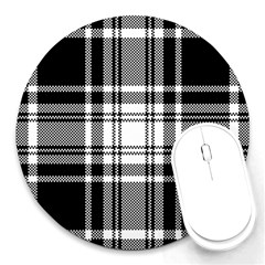 Pixel-background-design-modern-seamless-pattern-plaid-square-texture-fabric-tartan-scottish-textile- Round Mousepad by uniart180623