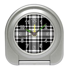 Pixel-background-design-modern-seamless-pattern-plaid-square-texture-fabric-tartan-scottish-textile- Travel Alarm Clock by uniart180623