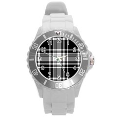 Pixel-background-design-modern-seamless-pattern-plaid-square-texture-fabric-tartan-scottish-textile- Round Plastic Sport Watch (l) by uniart180623