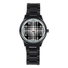 Pixel-background-design-modern-seamless-pattern-plaid-square-texture-fabric-tartan-scottish-textile- Stainless Steel Round Watch by uniart180623