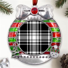 Pixel-background-design-modern-seamless-pattern-plaid-square-texture-fabric-tartan-scottish-textile- Metal X mas Ribbon With Red Crystal Round Ornament