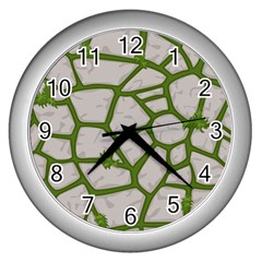 Cartoon-gray-stone-seamless-background-texture-pattern Green Wall Clock (silver) by uniart180623