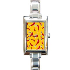 Chili-vegetable-pattern-background Rectangle Italian Charm Watch by uniart180623