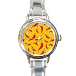 Chili-vegetable-pattern-background Round Italian Charm Watch Front