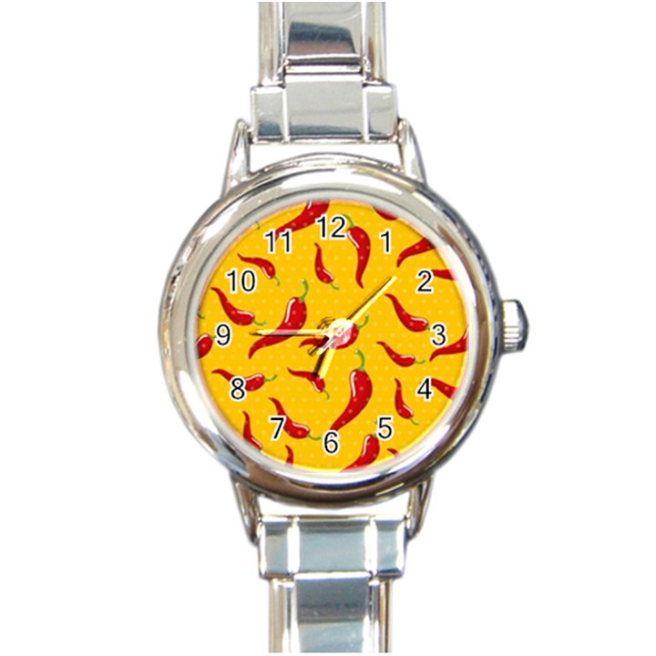 Chili-vegetable-pattern-background Round Italian Charm Watch