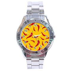 Chili-vegetable-pattern-background Stainless Steel Analogue Watch by uniart180623