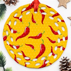 Chili-vegetable-pattern-background Round Filigree Ornament (two Sides)