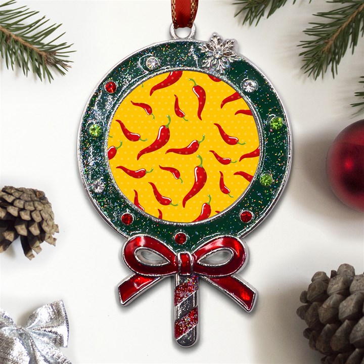 Chili-vegetable-pattern-background Metal X Mas Lollipop with Crystal Ornament