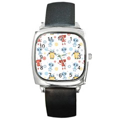 Cute-cartoon-robots-seamless-pattern Square Metal Watch by uniart180623