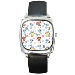 Cute-cartoon-robots-seamless-pattern Square Metal Watch Front