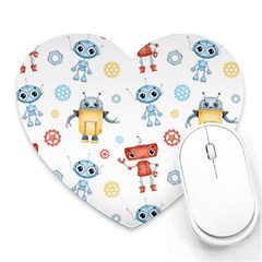 Cute-cartoon-robots-seamless-pattern Heart Mousepad by uniart180623