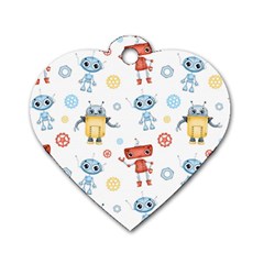 Cute-cartoon-robots-seamless-pattern Dog Tag Heart (one Side) by uniart180623