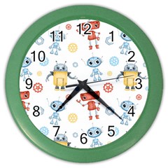 Cute-cartoon-robots-seamless-pattern Color Wall Clock by uniart180623