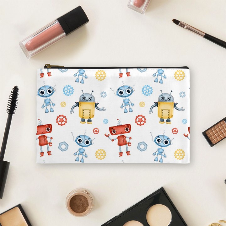 Cute-cartoon-robots-seamless-pattern Cosmetic Bag (Medium)