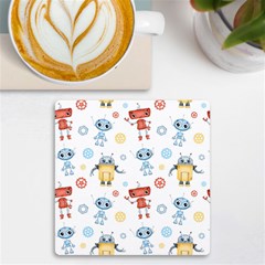 Cute-cartoon-robots-seamless-pattern Uv Print Square Tile Coaster  by uniart180623