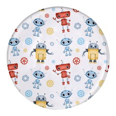 Cute-cartoon-robots-seamless-pattern Round Glass Fridge Magnet (4 Pack)