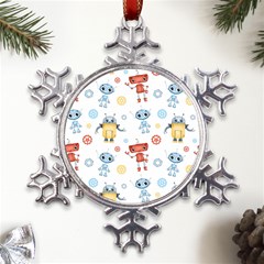 Cute-cartoon-robots-seamless-pattern Metal Large Snowflake Ornament