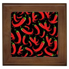 Seamless-vector-pattern-hot-red-chili-papper-black-background Framed Tile by uniart180623