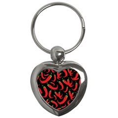 Seamless-vector-pattern-hot-red-chili-papper-black-background Key Chain (heart)