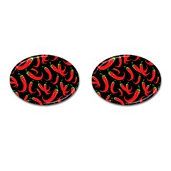 Seamless-vector-pattern-hot-red-chili-papper-black-background Cufflinks (oval) by uniart180623