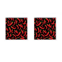 Seamless-vector-pattern-hot-red-chili-papper-black-background Cufflinks (square) by uniart180623