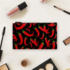 Seamless-vector-pattern-hot-red-chili-papper-black-background Cosmetic Bag (small) by uniart180623