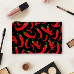 Seamless-vector-pattern-hot-red-chili-papper-black-background Cosmetic Bag (medium) by uniart180623