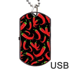 Seamless-vector-pattern-hot-red-chili-papper-black-background Dog Tag Usb Flash (one Side) by uniart180623