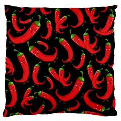 Seamless-vector-pattern-hot-red-chili-papper-black-background Large Cushion Case (two Sides)