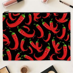 Seamless-vector-pattern-hot-red-chili-papper-black-background Cosmetic Bag (xxxl) by uniart180623