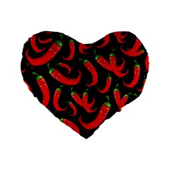 Seamless-vector-pattern-hot-red-chili-papper-black-background Standard 16  Premium Heart Shape Cushions by uniart180623