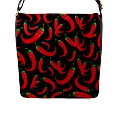 Seamless-vector-pattern-hot-red-chili-papper-black-background Flap Closure Messenger Bag (l) by uniart180623