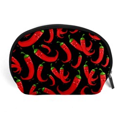 Seamless-vector-pattern-hot-red-chili-papper-black-background Accessory Pouch (large) by uniart180623