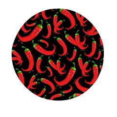 Seamless-vector-pattern-hot-red-chili-papper-black-background Mini Round Pill Box by uniart180623