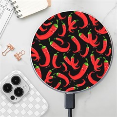 Seamless-vector-pattern-hot-red-chili-papper-black-background Wireless Fast Charger(white) by uniart180623