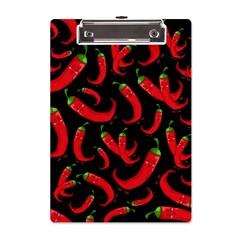 Seamless-vector-pattern-hot-red-chili-papper-black-background A5 Acrylic Clipboard by uniart180623