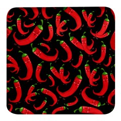 Seamless-vector-pattern-hot-red-chili-papper-black-background Square Glass Fridge Magnet (4 Pack)