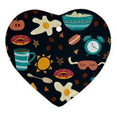 Seamless-pattern-with-breakfast-symbols-morning-coffee Heart Ornament (two Sides) by uniart180623