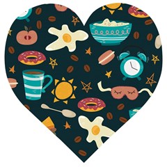 Seamless-pattern-with-breakfast-symbols-morning-coffee Wooden Puzzle Heart by uniart180623