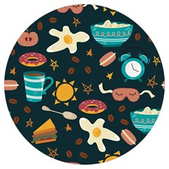 Seamless-pattern-with-breakfast-symbols-morning-coffee Round Trivet by uniart180623