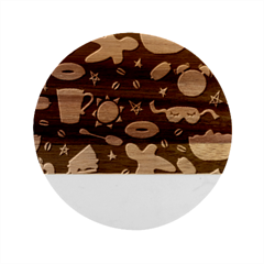 Seamless-pattern-with-breakfast-symbols-morning-coffee Marble Wood Coaster (round)