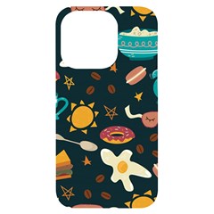 Seamless-pattern-with-breakfast-symbols-morning-coffee Iphone 14 Pro Black Uv Print Case