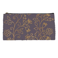 Seamless-pattern-gold-floral-ornament-dark-background-fashionable-textures-golden-luster Pencil Case by uniart180623