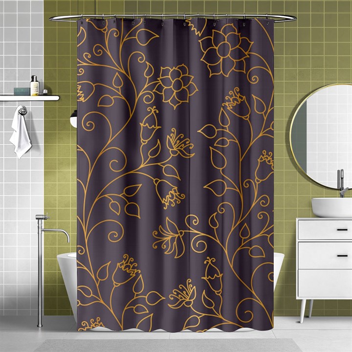 Seamless-pattern-gold-floral-ornament-dark-background-fashionable-textures-golden-luster Shower Curtain 48  x 72  (Small) 